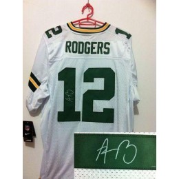 Packers #12 Aaron Rodgers White Men's Stitched NFL Elite Autographed Jersey