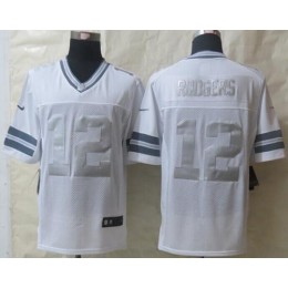 Packers #12 Aaron Rodgers White Men's Stitched NFL Limited Platinum Jersey