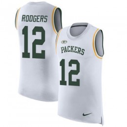 Packers #12 Aaron Rodgers White Men's Stitched NFL Limited Rush Tank Top Jersey