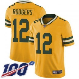 Packers #12 Aaron Rodgers Yellow Men's Stitched NFL Limited Rush 100th Season Jersey