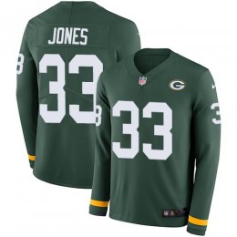 Packers #33 Aaron Jones Green Team Color Men's Stitched NFL Limited Therma Long Sleeve Jersey