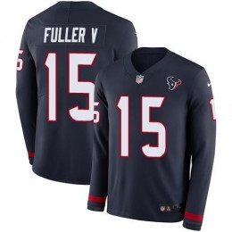 Houston Texans #15 Will Fuller V Navy Blue Team Color Men's Stitched NFL Limited Therma Long Sleeve Jersey