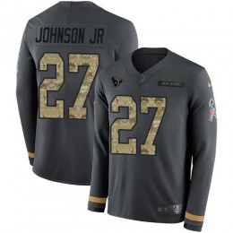Houston Texans #27 Duke Johnson Jr Anthracite Salute to Service Men's Stitched NFL Limited Therma Long Sleeve Jersey