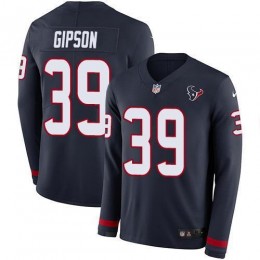 Houston Texans #39 Tashaun Gipson Navy Blue Team Color Men's Stitched NFL Limited Therma Long Sleeve Jersey