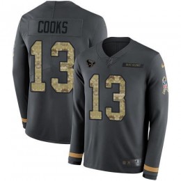 Texans #13 Brandin Cooks Anthracite Salute To Service Men's Stitched NFL Limited Therma Long Sleeve Jersey