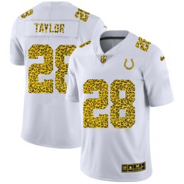 Indianapolis Colts #28 Jonathan Taylor Men's Flocked Leopard Print Vapor Limited NFL Jersey White