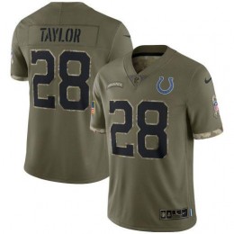 Indianapolis Colts #28 Jonathan Taylor Men's 2022 Salute To Service Limited Jersey – Olive