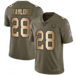 Colts #28 Jonathan Taylor Olive/Gold Men's Stitched NFL Limited 2017 Salute To Service Jersey