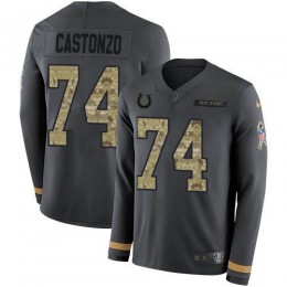 Indianapolis Colts #74 Anthony Castonzo Anthracite Salute to Service Men's Stitched NFL Limited Therma Long Sleeve Jersey