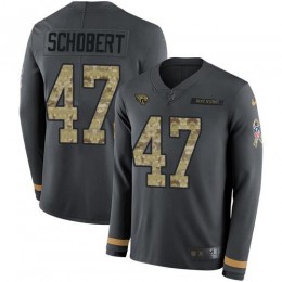 Jacksonville Jaguars #47 Joe Schobert Anthracite Salute to Service Men's Stitched NFL Limited Therma Long Sleeve Jersey