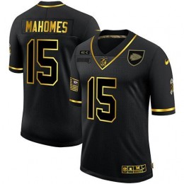 Kansas City Chiefs #15 Patrick Mahomes Men's 2020 Salute To Service Golden Limited NFL Jersey Black
