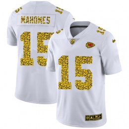 Kansas City Chiefs #15 Patrick Mahomes Men's Flocked Leopard Print Vapor Limited NFL Jersey White