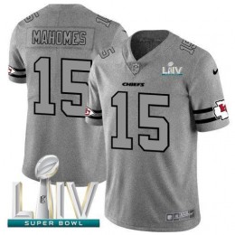 Kansas City Chiefs #15 Patrick Mahomes Men's Gray Super Bowl LIV 2020 Gridiron II Vapor Untouchable Limited NFL Jersey