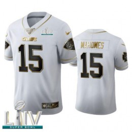 Kansas City Chiefs #15 Patrick Mahomes Men's White Golden Super Bowl LIV 2020 Edition Vapor Limited NFL 100 Jersey