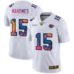 Kansas City Chiefs #15 Patrick Mahomes Men's White Multi-Color 2020 NFL Crucial Catch Limited NFL Jersey