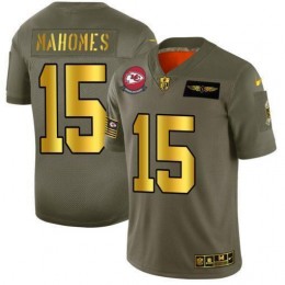 Kansas City Chiefs #15 Patrick Mahomes NFL Men's Olive Gold 2019 Salute To Service Limited Jersey