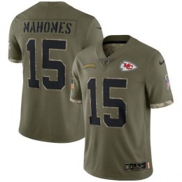 Kansas City Chiefs #15 Patrick Mahomes Men's 2022 Salute To Service Limited Jersey – Olive