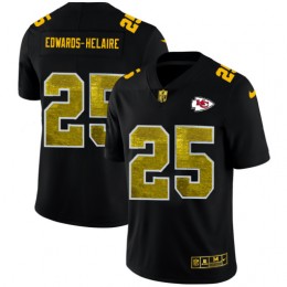 Kansas City Chiefs #25 Clyde Edwards-Helaire Men's Black Golden Sequin Vapor Limited NFL Jersey