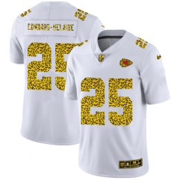 Kansas City Chiefs #25 Clyde Edwards-Helaire Men's Flocked Leopard Print Vapor Limited NFL Jersey White