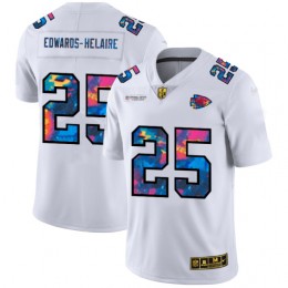 Kansas City Chiefs #25 Clyde Edwards-Helaire Men's White Multi-Color 2020 NFL Crucial Catch Limited NFL Jersey