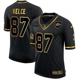 Kansas City Chiefs #87 Travis Kelce Men's 2020 Salute To Service Golden Limited NFL Jersey Black