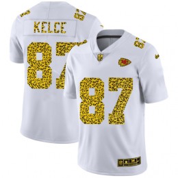 Kansas City Chiefs #87 Travis Kelce Men's Flocked Leopard Print Vapor Limited NFL Jersey White