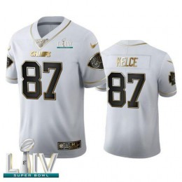 Kansas City Chiefs #87 Travis Kelce Men's White Golden Super Bowl LIV 2020 Edition Vapor Limited NFL 100 Jersey
