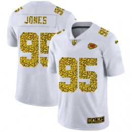 Kansas City Chiefs #95 Chris Jones Men's Flocked Leopard Print Vapor Limited NFL Jersey White