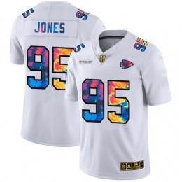 Kansas City Chiefs #95 Chris Jones Men's White Multi-Color 2020 NFL Crucial Catch Limited NFL Jersey
