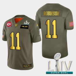 Kansas City Kansas City Chiefs #11 Demarcus Robinson Men's Olive Gold Super Bowl LIV 2020 2019 Salute to Service Limited NFL 100 Jersey