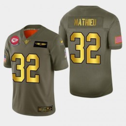 Kansas City Kansas City Chiefs #32 Tyrann Mathieu Men's Olive Gold 2019 Salute to Service Limited NFL 100 Jersey