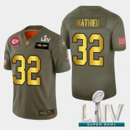 Kansas City Kansas City Chiefs #32 Tyrann Mathieu Men's Olive Gold Super Bowl LIV 2020 2019 Salute to Service Limited NFL 100 Jersey