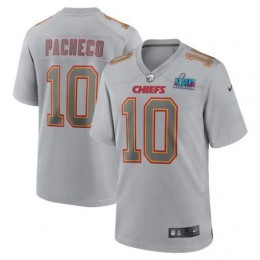 Chiefs #10 Isiah Pacheco Men's Super Bowl LVII Patch Atmosphere Fashion Game Jersey – Gray