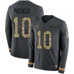 Chiefs #10 Isiah Pacheco Anthracite Salute To Service Men's Stitched NFL Limited Therma Long Sleeve Jersey