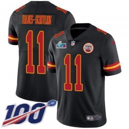 Chiefs #11 Marquez Valdes-Scantling Black Super Bowl LVII Patch Men's Stitched NFL Limited Rush 100th Season Jersey