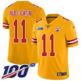 Chiefs #11 Marquez Valdes-Scantling Gold Super Bowl LVII Patch Men's Stitched NFL Limited Inverted Legend 100th Season Jersey