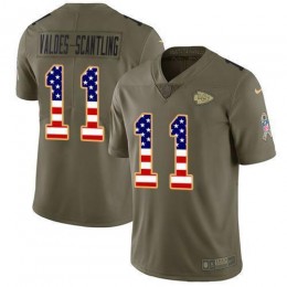 Chiefs #11 Marquez Valdes-Scantling Olive/USA Flag Men's Stitched NFL Limited 2017 Salute To Service Jersey