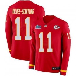 Chiefs #11 Marquez Valdes-Scantling Red Team Color Super Bowl LVII Patch Men's Stitched NFL Limited Therma Long Sleeve Jersey