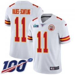 Chiefs #11 Marquez Valdes-Scantling White Super Bowl LVII Patch Men's Stitched NFL 100th Season Vapor Limited Jersey
