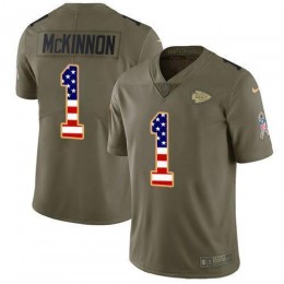 Chiefs #1 Jerick McKinnon Olive/USA Flag Men's Stitched NFL Limited 2017 Salute To Service Jersey
