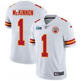 Chiefs #1 Jerick McKinnon White Super Bowl LVII Patch Men's Stitched NFL Vapor Untouchable Limited Jersey