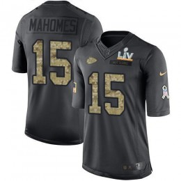 Chiefs #15 Patrick Mahomes Black Men's Super Bowl LV Bound Stitched NFL Limited 2016 Salute To Service Jersey