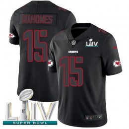 Chiefs #15 Patrick Mahomes Black Super Bowl LIV 2020 Men's Stitched NFL Limited Rush Impact Jersey