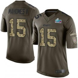 Chiefs #15 Patrick Mahomes Green Super Bowl LVII Patch Men's Stitched NFL Limited 2015 Salute To Service Jersey
