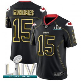Chiefs #15 Patrick Mahomes Lights Out Black Super Bowl LIV 2020 Men's Stitched NFL Limited Rush Jersey