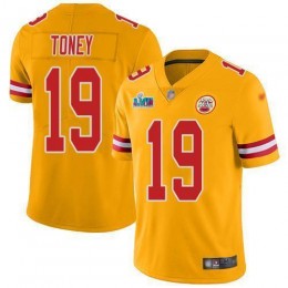 Chiefs #19 Kadarius Toney Gold Super Bowl LVII Patch Men's Stitched NFL Limited Inverted Legend Jersey