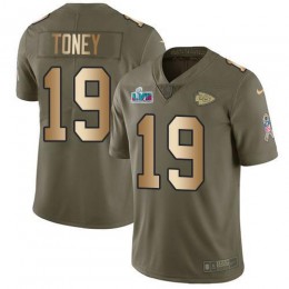 Chiefs #19 Kadarius Toney Olive/Gold Super Bowl LVII Patch Men's Stitched NFL Limited 2017 Salute To Service Jersey