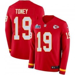 Chiefs #19 Kadarius Toney Red Team Color Super Bowl LVII Patch Men's Stitched NFL Limited Therma Long Sleeve Jersey