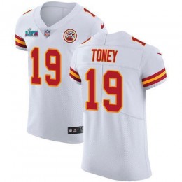 Chiefs #19 Kadarius Toney White Super Bowl LVII Patch Men's Stitched NFL Vapor Untouchable Elite Jersey