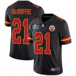 Chiefs #21 Trent McDuffie Black Super Bowl LVII Patch Men's Stitched NFL Limited Rush Jersey